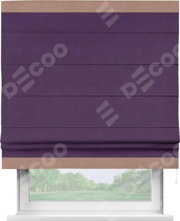 Римская штора «Кортин» с кантом Горизонт, для проема, ткань вельвет темно-фиолетовый