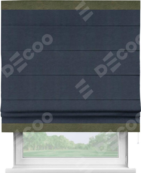 Римская штора «Кортин» с кантом Горизонт, для проема, ткань софт однотонный тёмно-синий