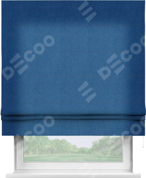 Римская штора «Кортин» для проема, ткань вельвет синий