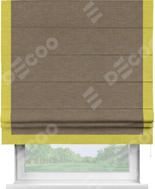 Римская штора «Кортин» с кантом Виктория, для проема, ткань лён светло-коричневый