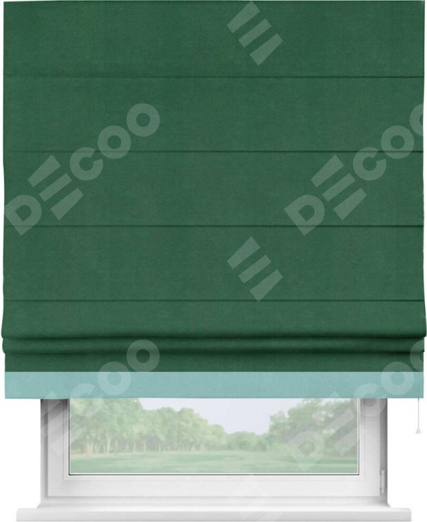 Римская штора «Кортин» с кантом Джестер, для проема, ткань вельвет зеленый