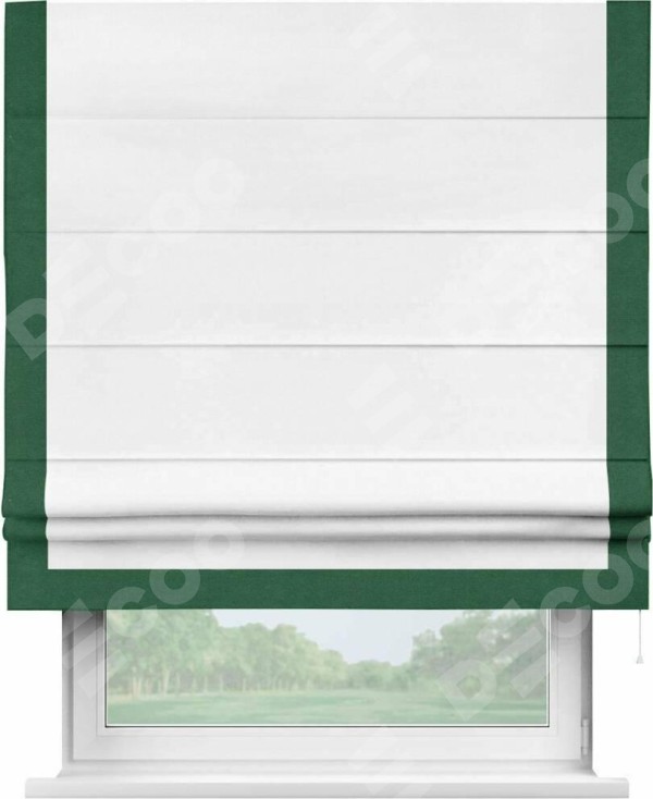 Римская штора «Кортин» с кантом Виктория, для проема, ткань вельвет белый