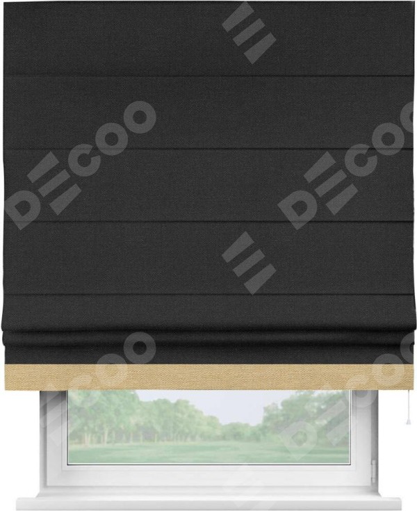 Римская штора «Кортин» с кантом Джестер, для проема, ткань лён черный