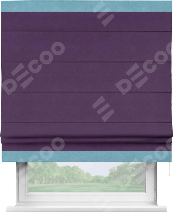 Римская штора «Кортин» с кантом Горизонт, для проема, ткань вельвет темно-фиолетовый