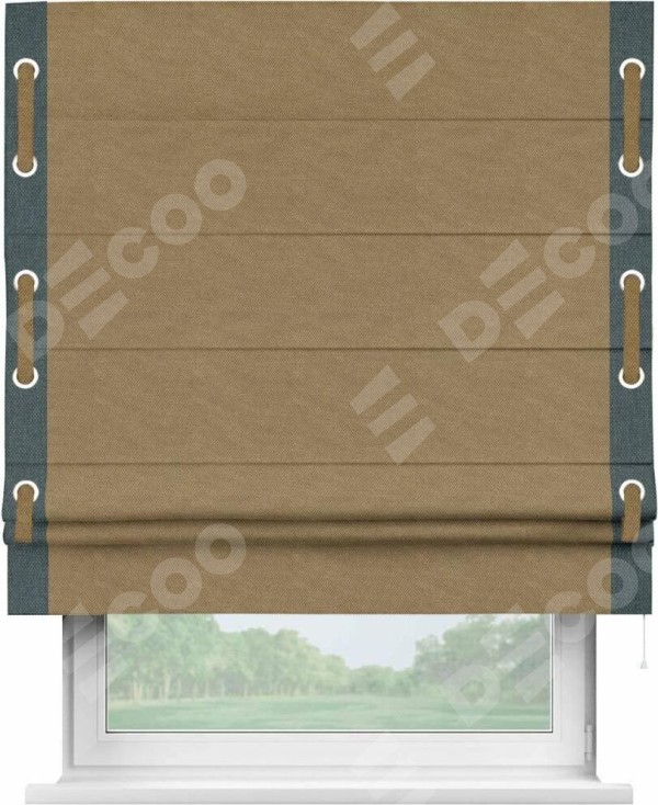 Римская штора «Кортин» с кантом Стрим Дуо (люверсы с пояском), для проема, ткань лён димаут, коричневый