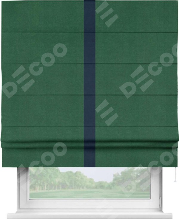 Римская штора «Кортин» с кантом Хайвэй, для проема, ткань вельвет зеленый