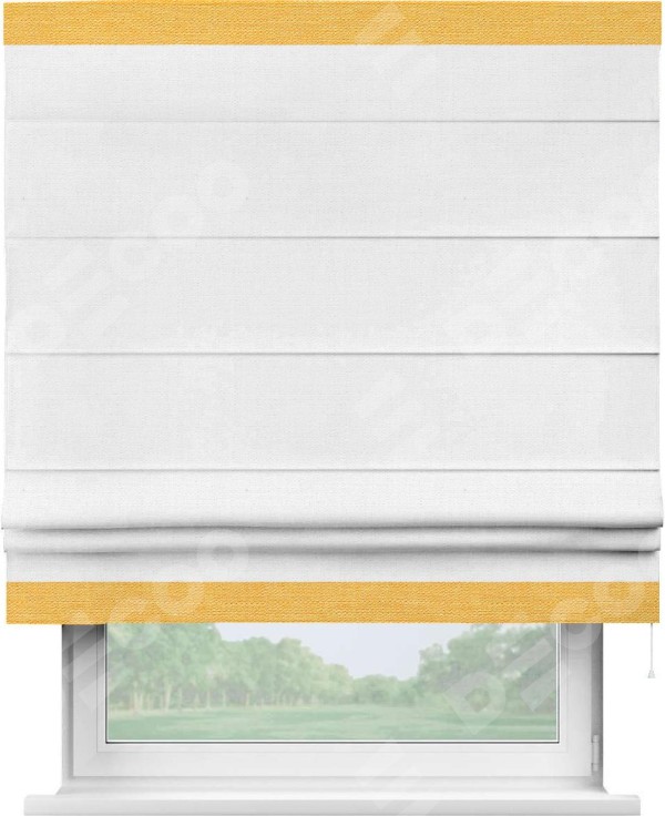 Римская штора «Кортин» с кантом Горизонт, для проема, ткань лён белый