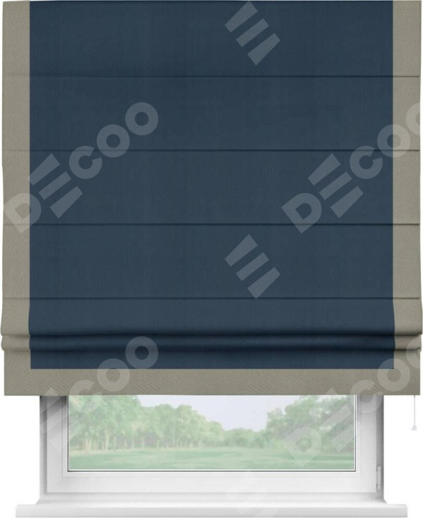 Римская штора «Кортин» с кантом Виктория, для проема, ткань блэкаут однотонный синий