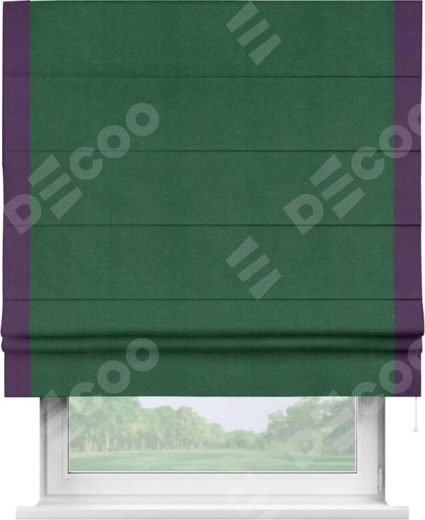 Римская штора «Кортин» с кантом Стрим Дуо, для проема, ткань вельвет зеленый