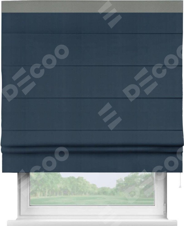 Римская штора «Кортин» с кантом Кинг, для проема, ткань блэкаут однотонный синий