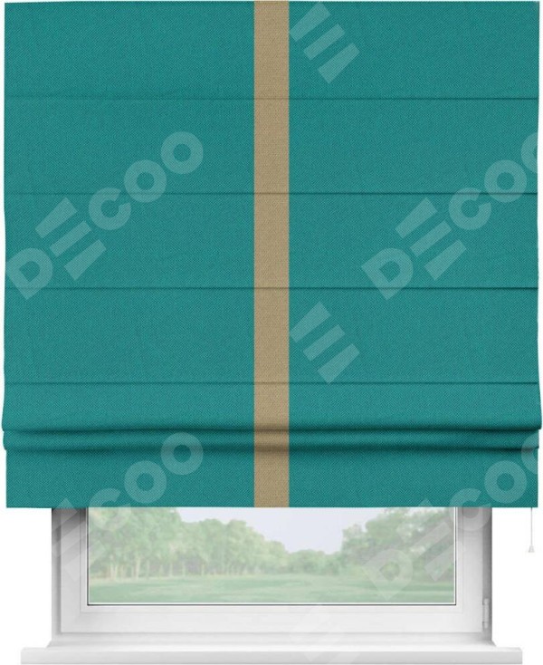 Римская штора «Кортин» с кантом Хайвэй, для проема, ткань лён димаут, тёмно-бирюзовый