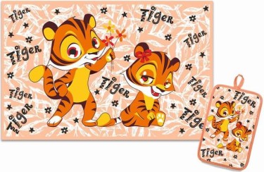 Кухонный набор Романтик (полотенце 39х60+прихватка 14,5х22), тем-персик, хлопок 100%, 200г/м